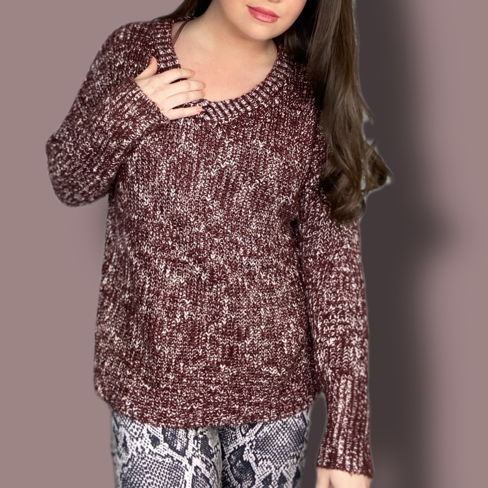 TOBI Maroon Marbled Knit V-Neck Sweater Size Large